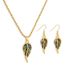 Set Of Hawaiian Abalone Leaf Earrings And Necklace