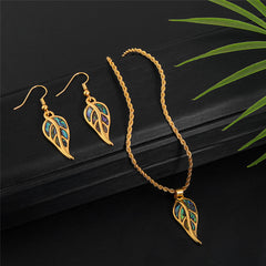 Set Of Hawaiian Abalone Leaf Earrings And Necklace