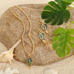 Set Of Hawaiian Abalone Leaf Earrings And Necklace