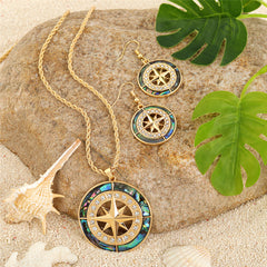 Set Of Abalone Compass With White Zircons Earrings And Necklace