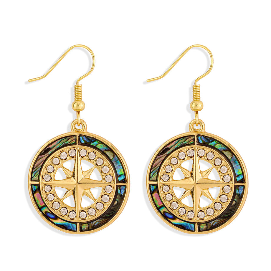 Abalone Compass With White Zircons Earrings