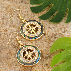 Abalone Compass With White Zircons Earrings