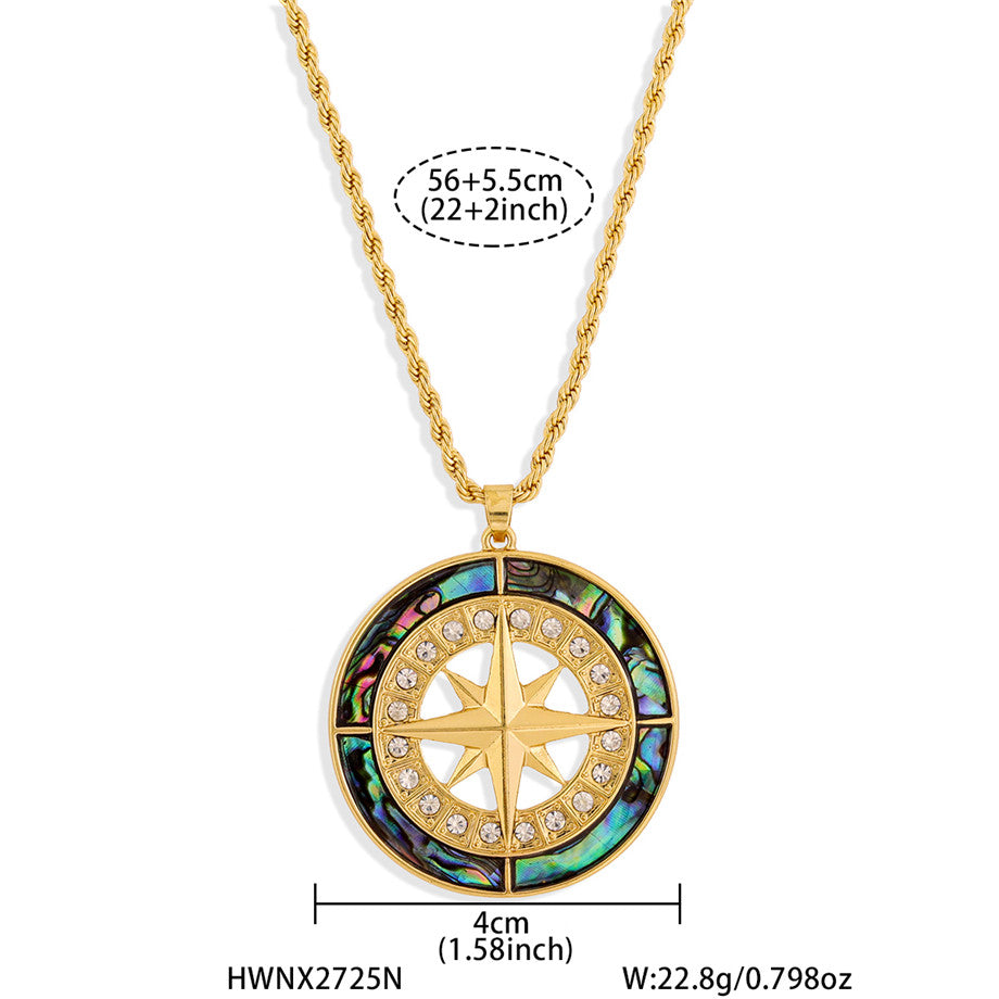 Abalone Compass With White Zircons Necklace