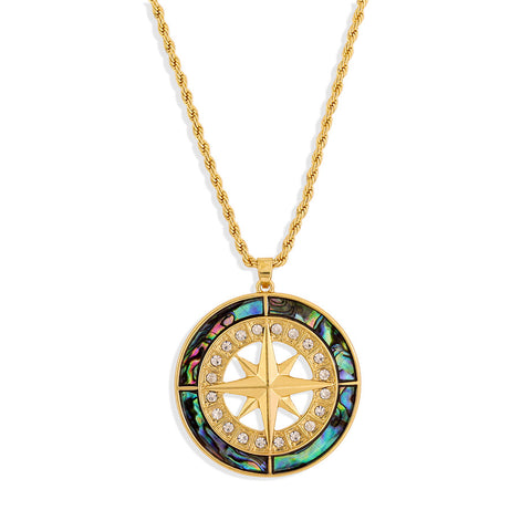 Abalone Compass With White Zircons Necklace