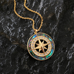 Abalone Compass With White Zircons Necklace