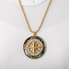 Abalone Compass With White Zircons Necklace