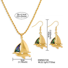 Set Of Sailboat With An Abalone Earrings And Necklace