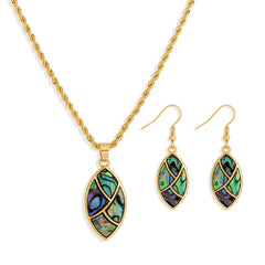 Set Of Abalone Oval Earrings And Necklace