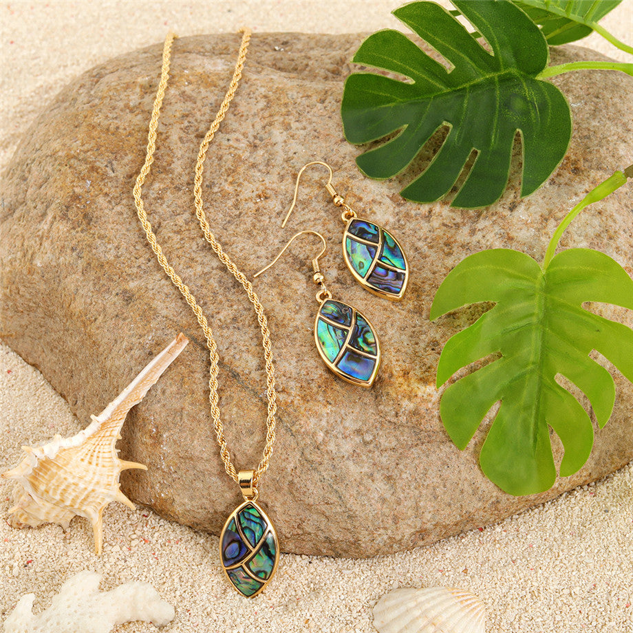 Set Of Abalone Oval Earrings And Necklace