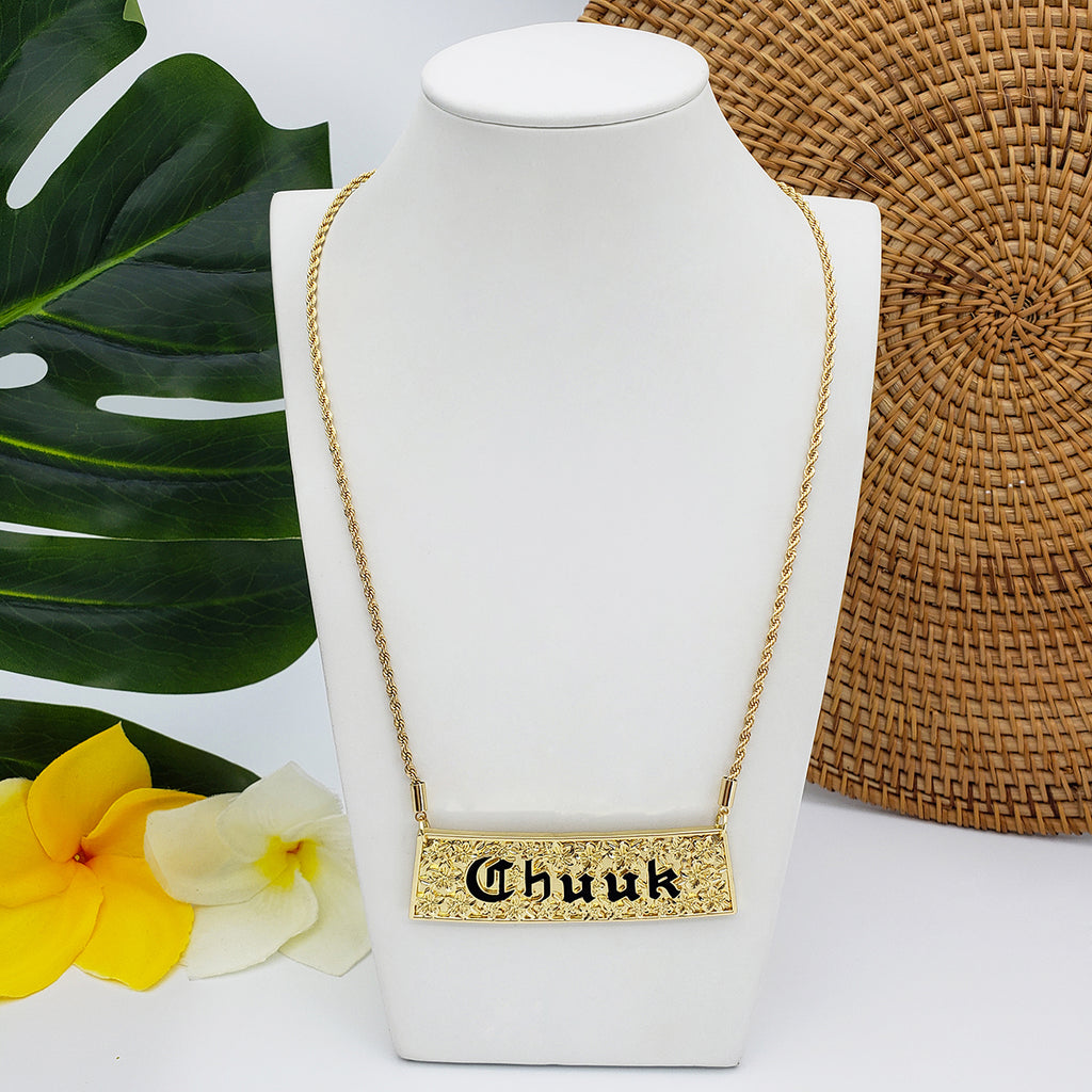 Engraved "Chuuk" Bar Hawaiian Necklace