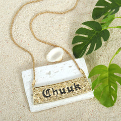 Engraved "Chuuk" Bar Hawaiian Necklace