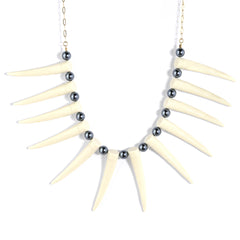 Hawaiian Ula Nifo Necklace In Different Styles With White Teeth And Petrol Pearls