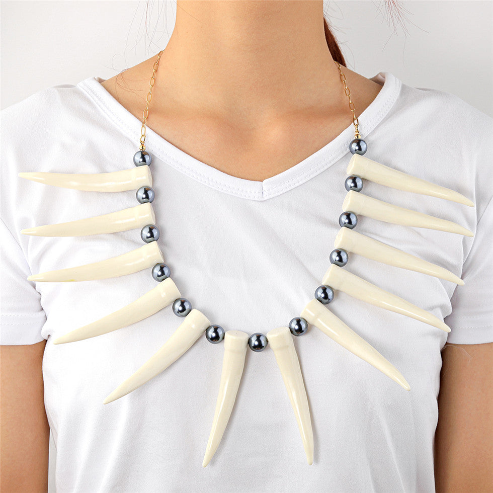 Hawaiian Ula Nifo Necklace In Different Styles With White Teeth And Petrol Pearls