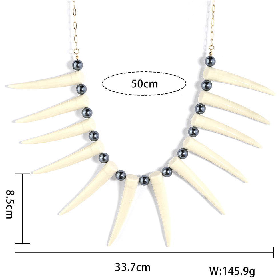 Hawaiian Ula Nifo Necklace In Different Styles With White Teeth And Petrol Pearls