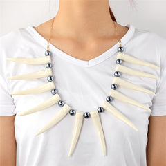 Hawaiian Ula Nifo Necklace In Different Styles With White Teeth And Petrol Pearls