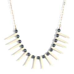 Hawaiian Ula Nifo Necklace In Different Styles With White Teeth And Petrol Pearls