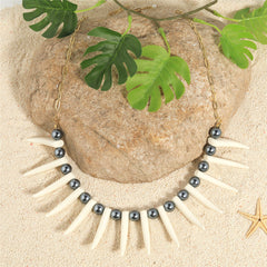 Hawaiian Ula Nifo Necklace In Different Styles With White Teeth And Petrol Pearls