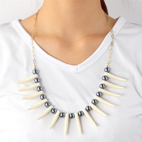 Hawaiian Ula Nifo Necklace In Different Styles With White Teeth And Petrol Pearls