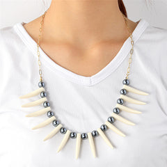 Hawaiian Ula Nifo Necklace In Different Styles With White Teeth And Petrol Pearls