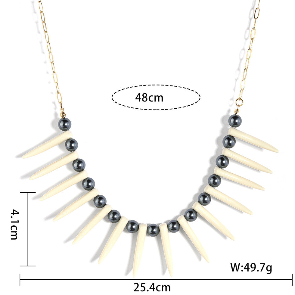 Hawaiian Ula Nifo Necklace In Different Styles With White Teeth And Petrol Pearls