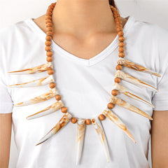 Hawaiian Ula Nifo Necklace With Teeth In 2 Different Colors And Wooden Beads