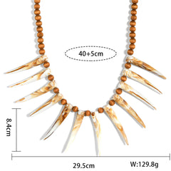 Hawaiian Ula Nifo Necklace With Teeth In 2 Different Colors And Wooden Beads