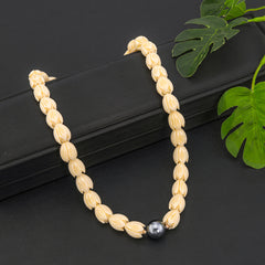 Set Of Hawaiian Ivory Color Pikake Flower Beads Necklace And Drop Earring With Petrol Pearl