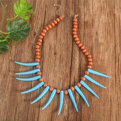 Hawaiian Ula Nifo Necklace With Blue Teeth And Wooden Beads In 2 Different Styles