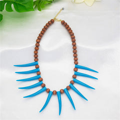 Hawaiian Ula Nifo Necklace With Blue Teeth And Wooden Beads In 2 Different Styles