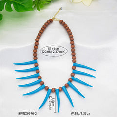 Hawaiian Ula Nifo Necklace With Blue Teeth And Wooden Beads In 2 Different Styles