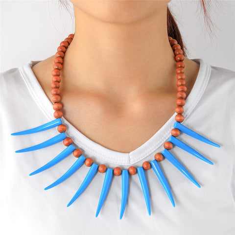 Hawaiian Ula Nifo Necklace With Blue Teeth And Wooden Beads In 2 Different Styles