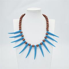 Hawaiian Ula Nifo Necklace With Blue Teeth And Wooden Beads In 2 Different Styles