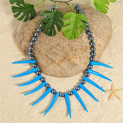 Hawaiian Ula Nifo Necklace With Blue Teeth And Wooden Beads In 2 Different Styles