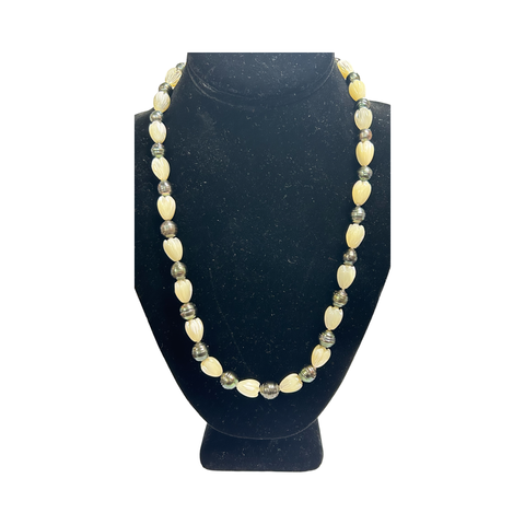 14 karat Tahitian Pearl Necklace and Earring with Mother of Pearl Pikake Shell, 8 MM