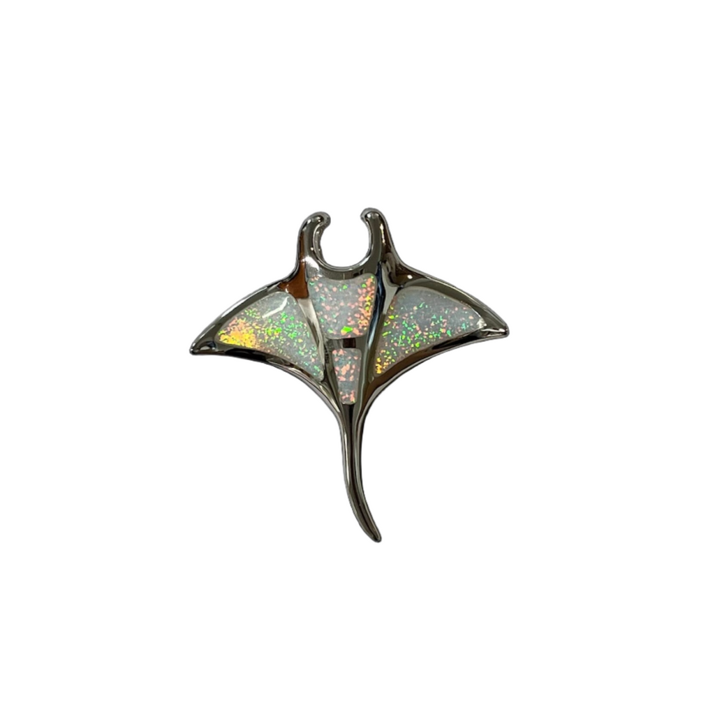 Sterling silver Hawaiian Manta Ray Pendant With White Opal In 2 Different Sizes