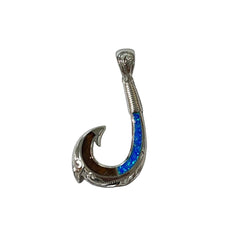 Sterling silver Carved Fish Hook With Blue Opal And Koa wood In 2 Different Sizes