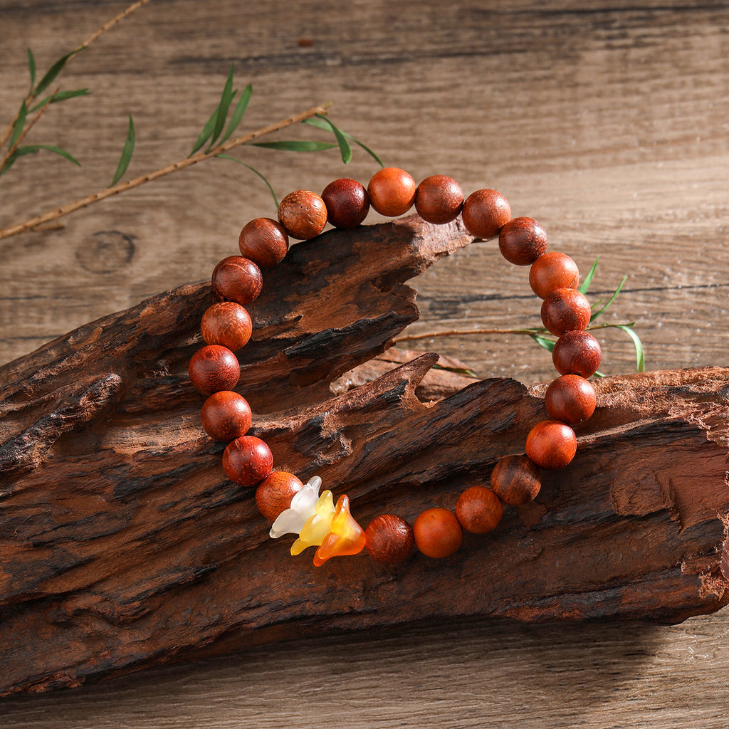 Hawaiian Wooden Beads Bracelet With Triple Flowers In Different Colors