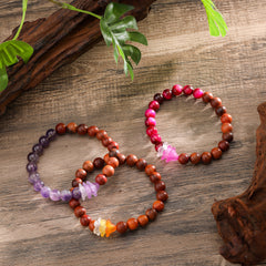 Hawaiian Wooden Beads Bracelet With Triple Flowers In Different Colors