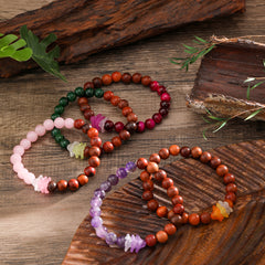 Hawaiian Wooden Beads Bracelet With Triple Flowers In Different Colors