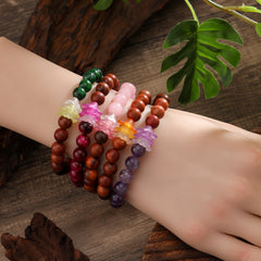 Hawaiian Wooden Beads Bracelet With Triple Flowers In Different Colors