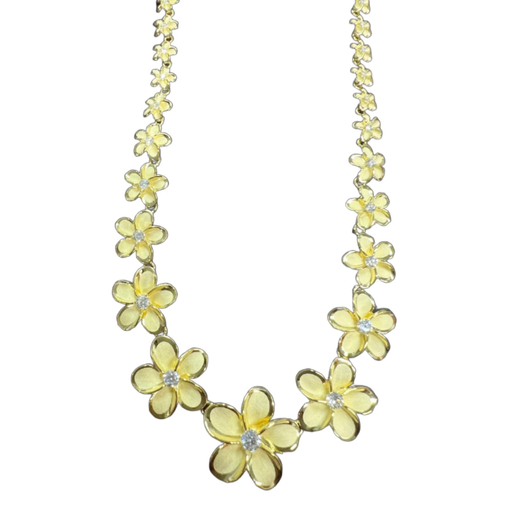 Sterling Silver 925 Plumeria Necklace Available In Gold, Rose Gold And Silver Plating