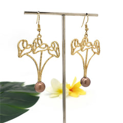 Triple Beating Heart Earrings Sustained With An Ivory Color Pikake Flower Bead Or A Pearl In Different Colors