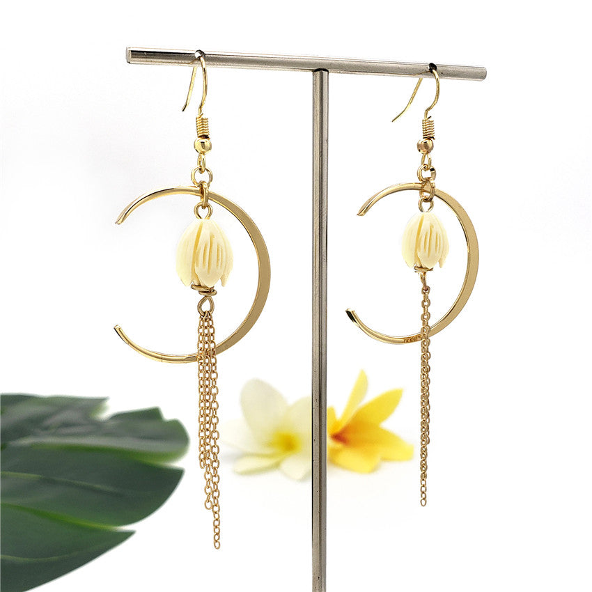 Eye Of The Crescent Moon Earrings In Different Styles And Colors Sustained With Chain Drops