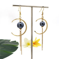 Eye Of The Crescent Moon Earrings In Different Styles And Colors Sustained With Chain Drops