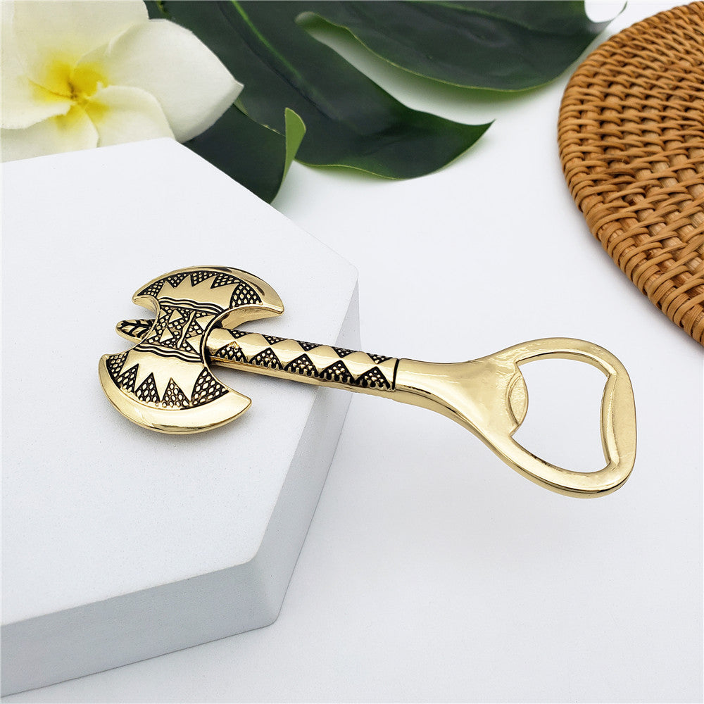 Carved Double Axe Bottle Opener In Silver/Gold