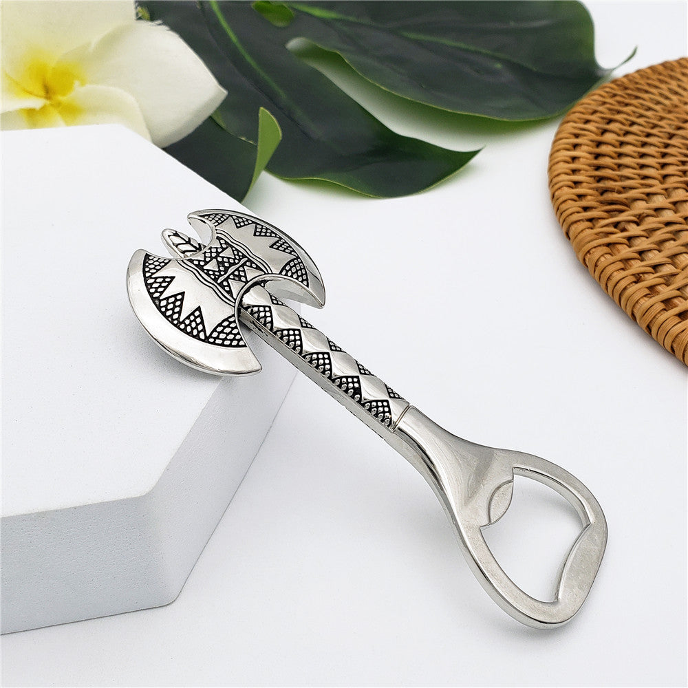 Carved Double Axe Bottle Opener In Silver/Gold