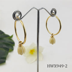 Circle Hoop Earrings With An Ivory Color Pikake Flower Bead