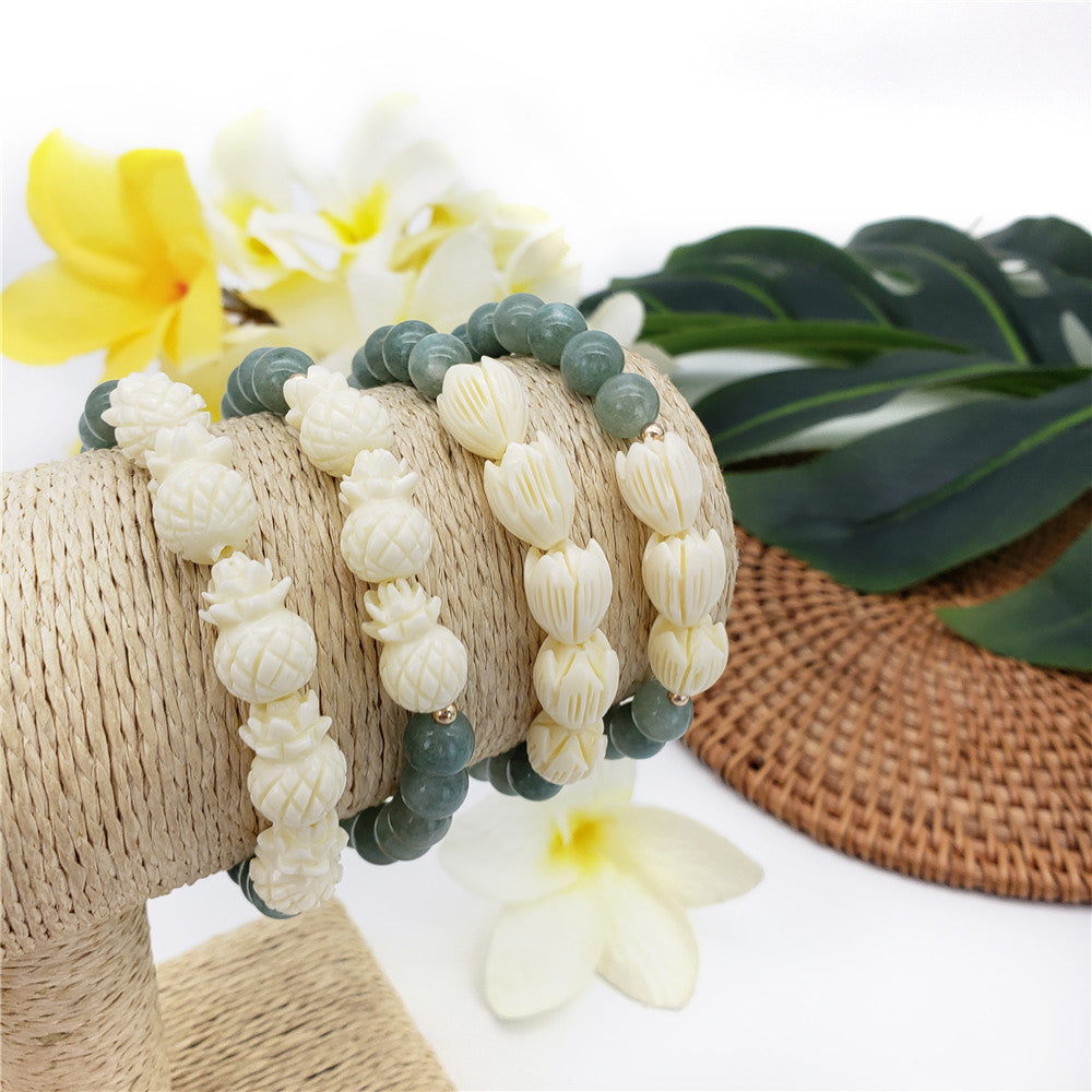 Hawaiian Bracelets In Different Colors With Golden And Ivory Color Beads