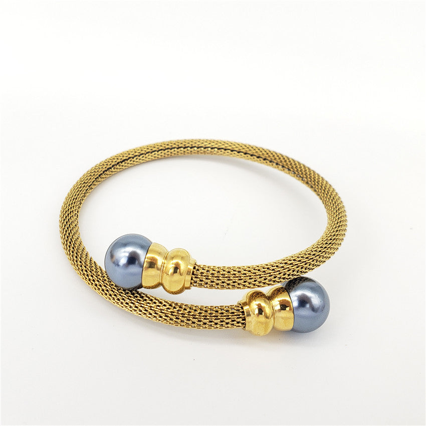 Cable Cuff Pearl Bracelet In 2 Different Colors