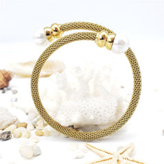 Cable Cuff Pearl Bracelet In 2 Different Colors